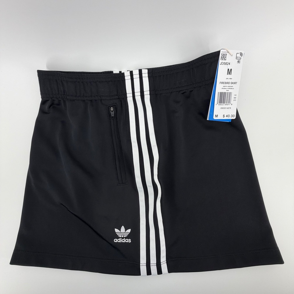 Adidas Firebird Skirt Black White 3 Stripe Track Style Girls Size M JD5824